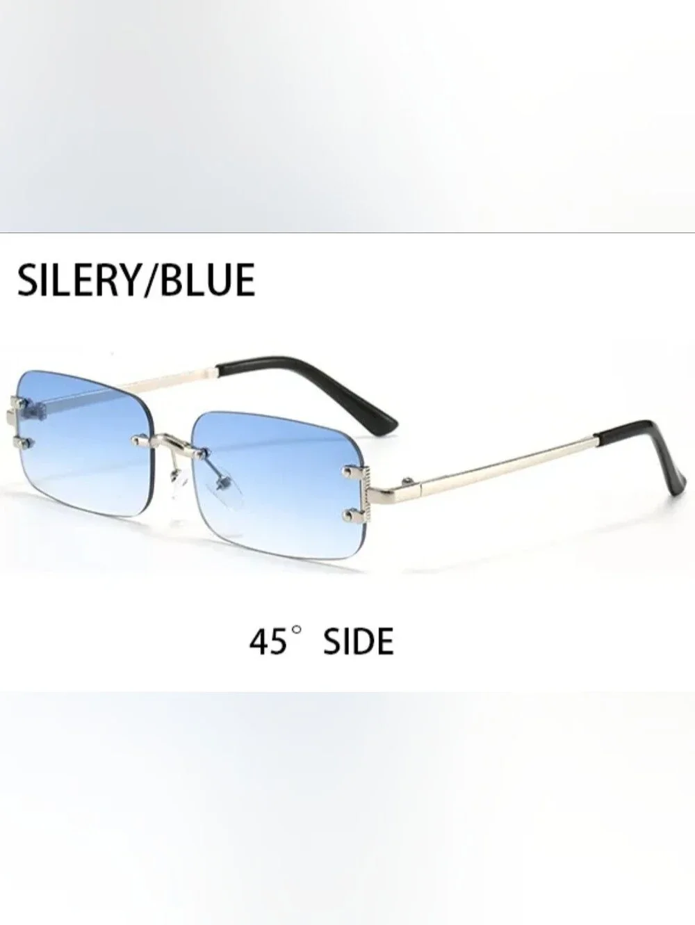 Rimless Square Gradient Blue Unisex Sunglasses